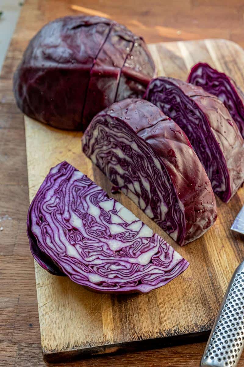 cabbage sliced to make steaks