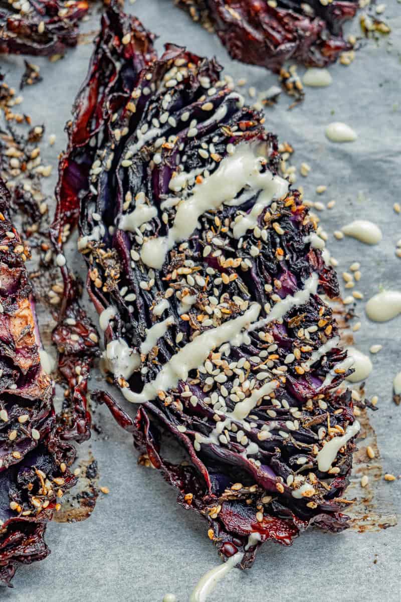 cabbage steak with lemon tahini sauce