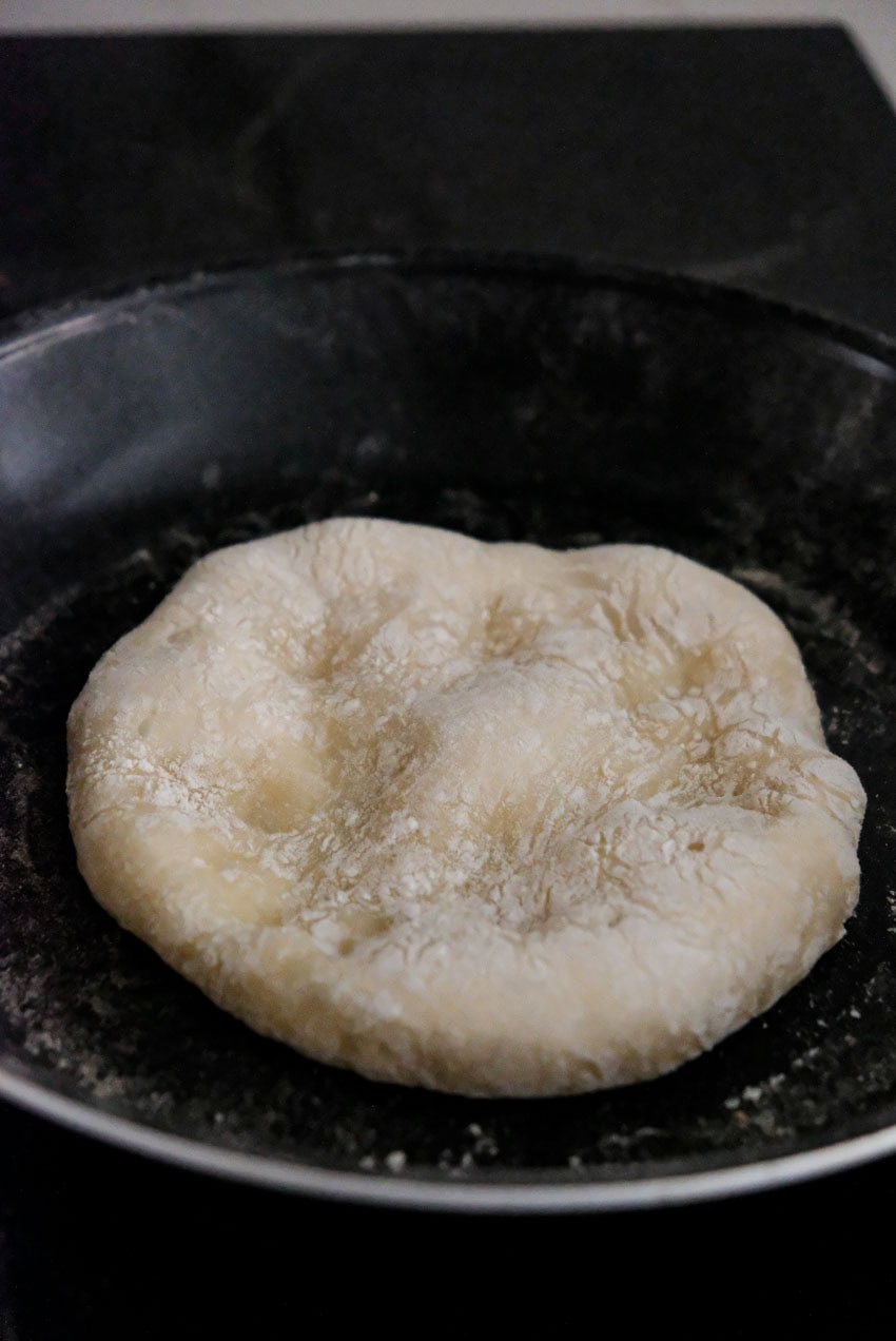 cooking pita ready to flip