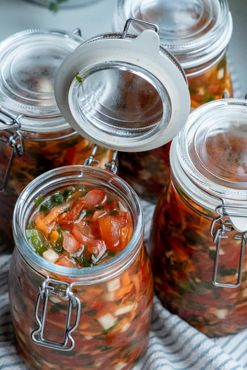 fermented soup base in jars