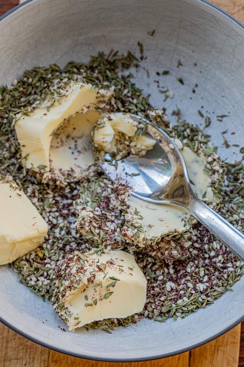 mixing zaatar butter