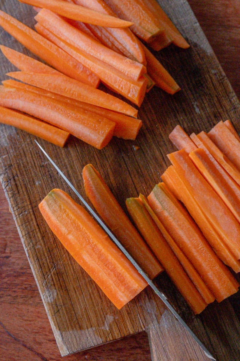 carrots cut for roasting