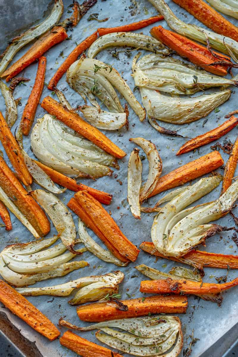 roast carrot and fennel on sheet pan